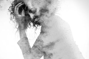 woman holding her head illustration 