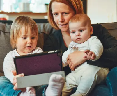 family look at tablet