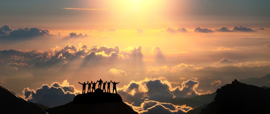 silhouettes on a mountain