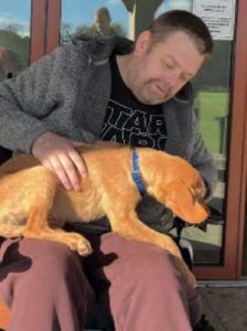 Charlie has the opportunity to encounter Paul’s wheelchair after the older dogs’ training has finished.
